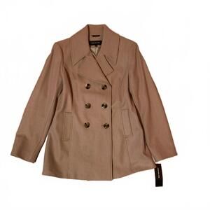 Jones New York Taupe Double-Breasted Pea Coat